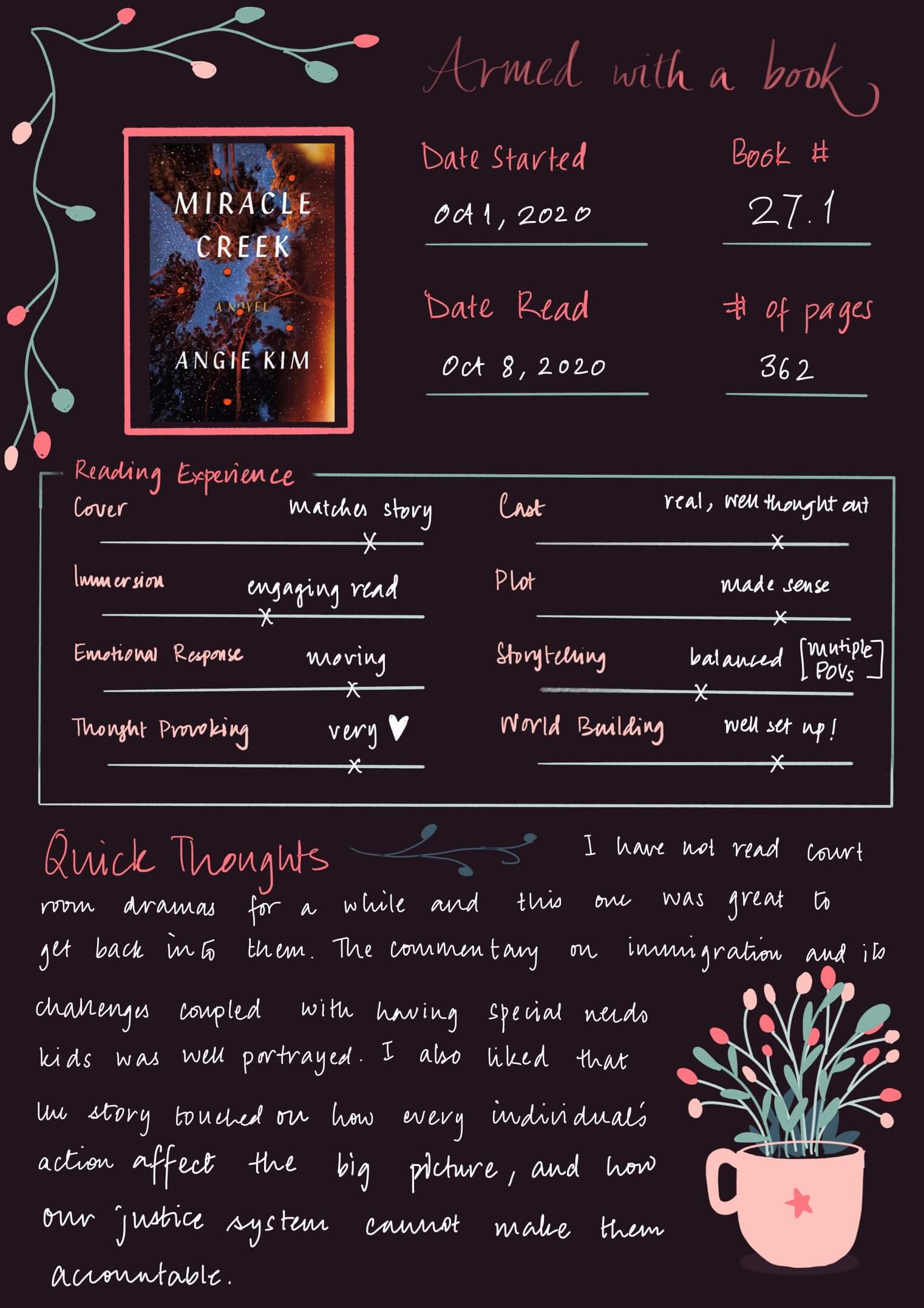 Miracle Creek bookthoughts Armed with A Book