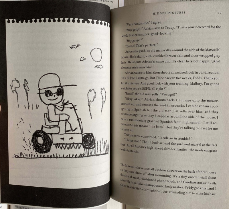 Hidden Pictures, pages 58 and 59. Isn't Teddy's art adorable?