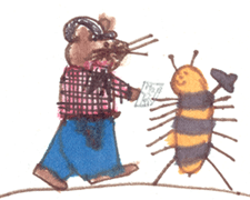 kate's early art -  Mouse with a plaid shirt gives a letter to a bee with a fedora - cartoonist list