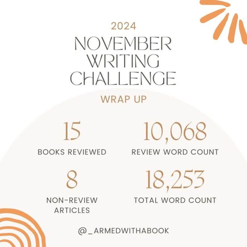 November Writing Challenge Stats: 15 books reviewed 10,068 words + 8 non review articles