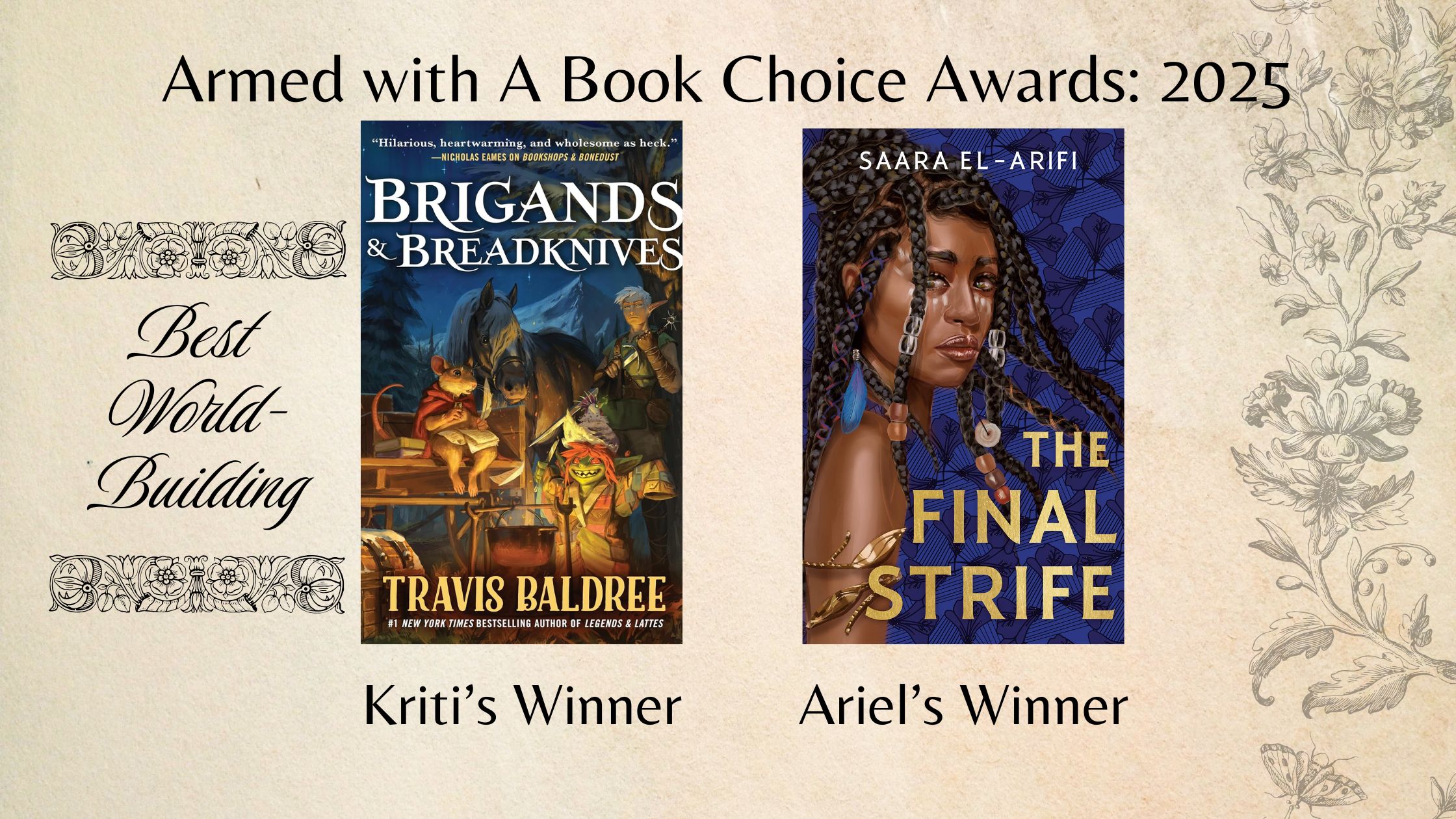 armed with a book choice awards 
best world building winners